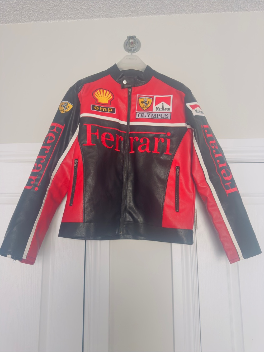 Ferrari Red, Black & White Racing Leather Jacket
